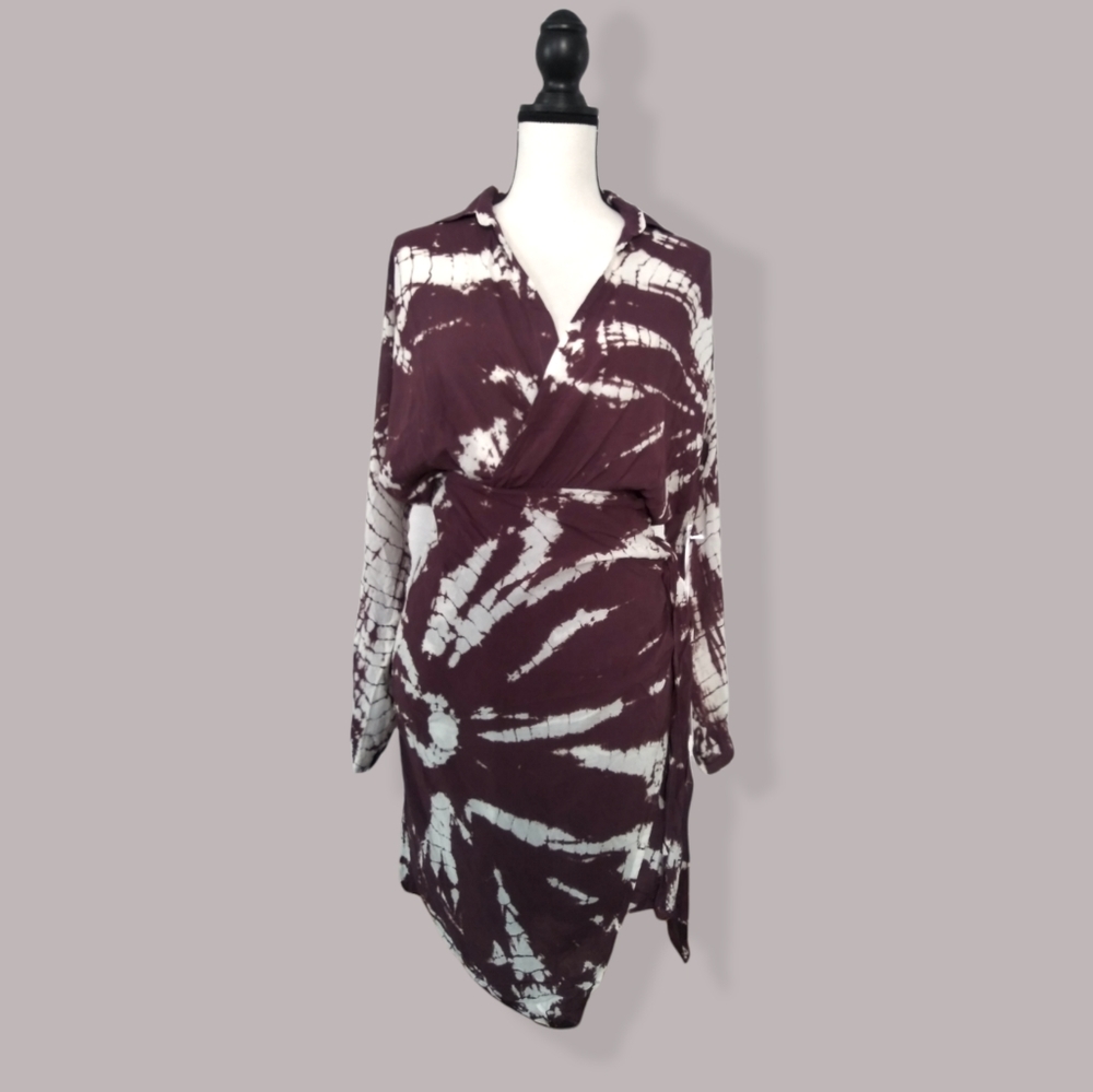 NEW YFB Raine Long Sleeve Wrap Dress BurgundyWhite